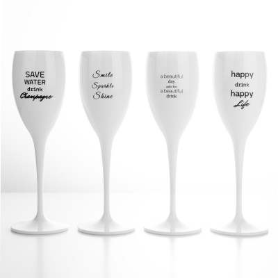 8x Witte Plastic Champagneglazen 17cl met Leuke Quotes - Nipco